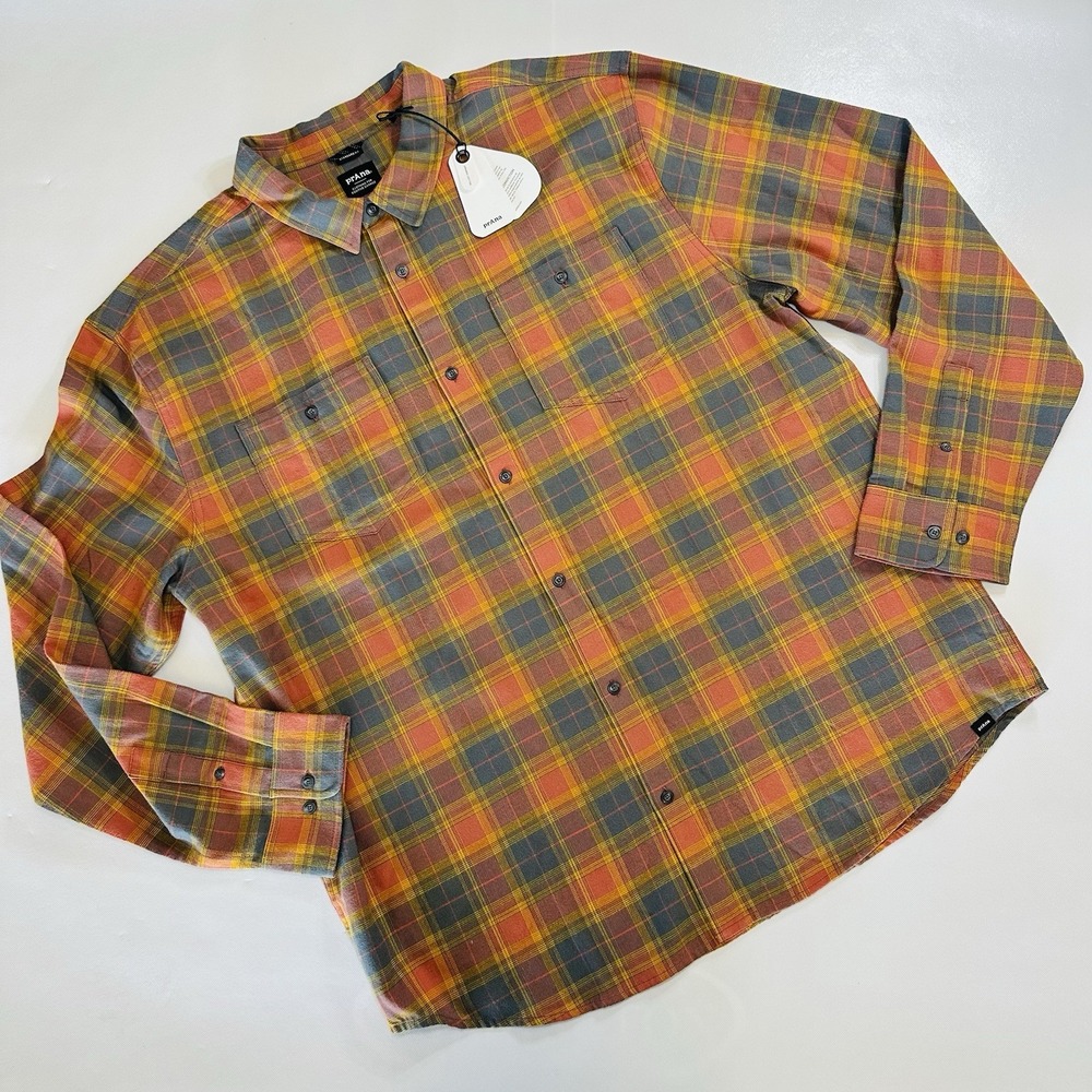 prAna Plaid Flannel Shirt Men's XXL NWT Organic Cotton Standard Fit Button Down